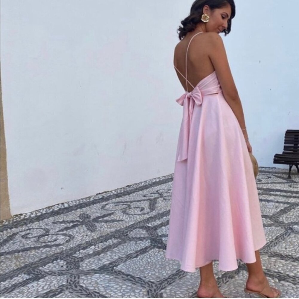 ZARA Pink Backless Summer Dress Size Medium NEW WITH TAG! - Picture 4 of 9